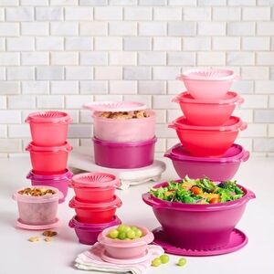 Tupperware Pink and Red Nesting Bowls